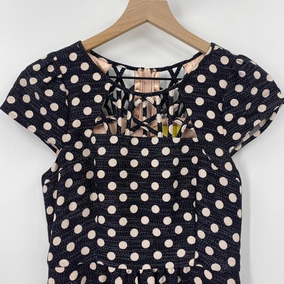 Anthropologie Nicola Polka Dot Fit & Flare Black Cream Cutout Size 0 - Picture 3 of 11